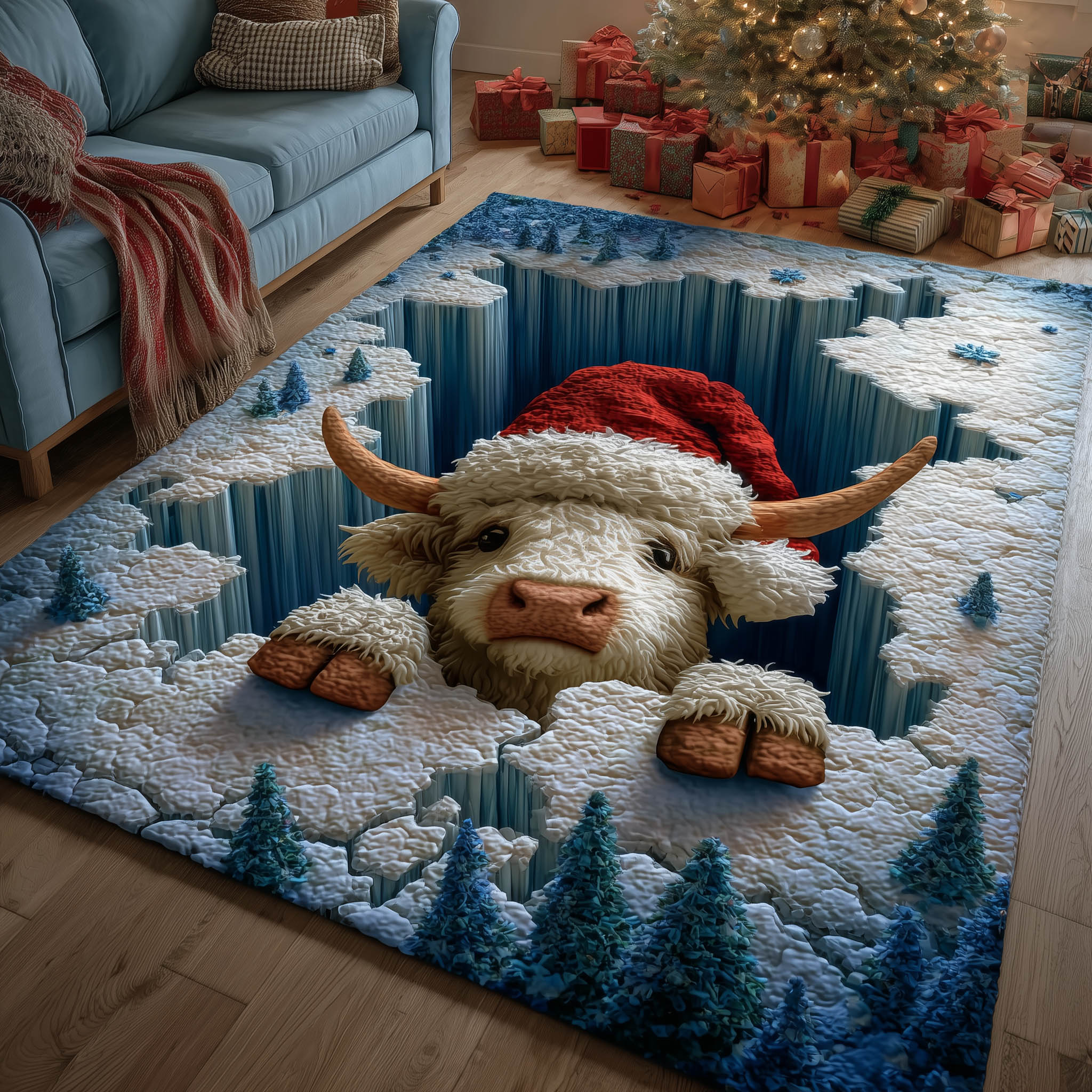 Highland Cow area rug in a living room