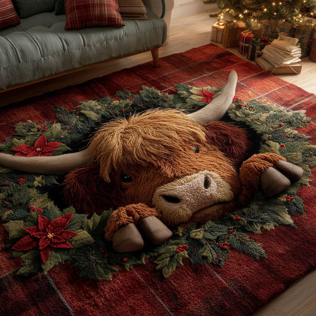 Highland Cow area rug in a living room