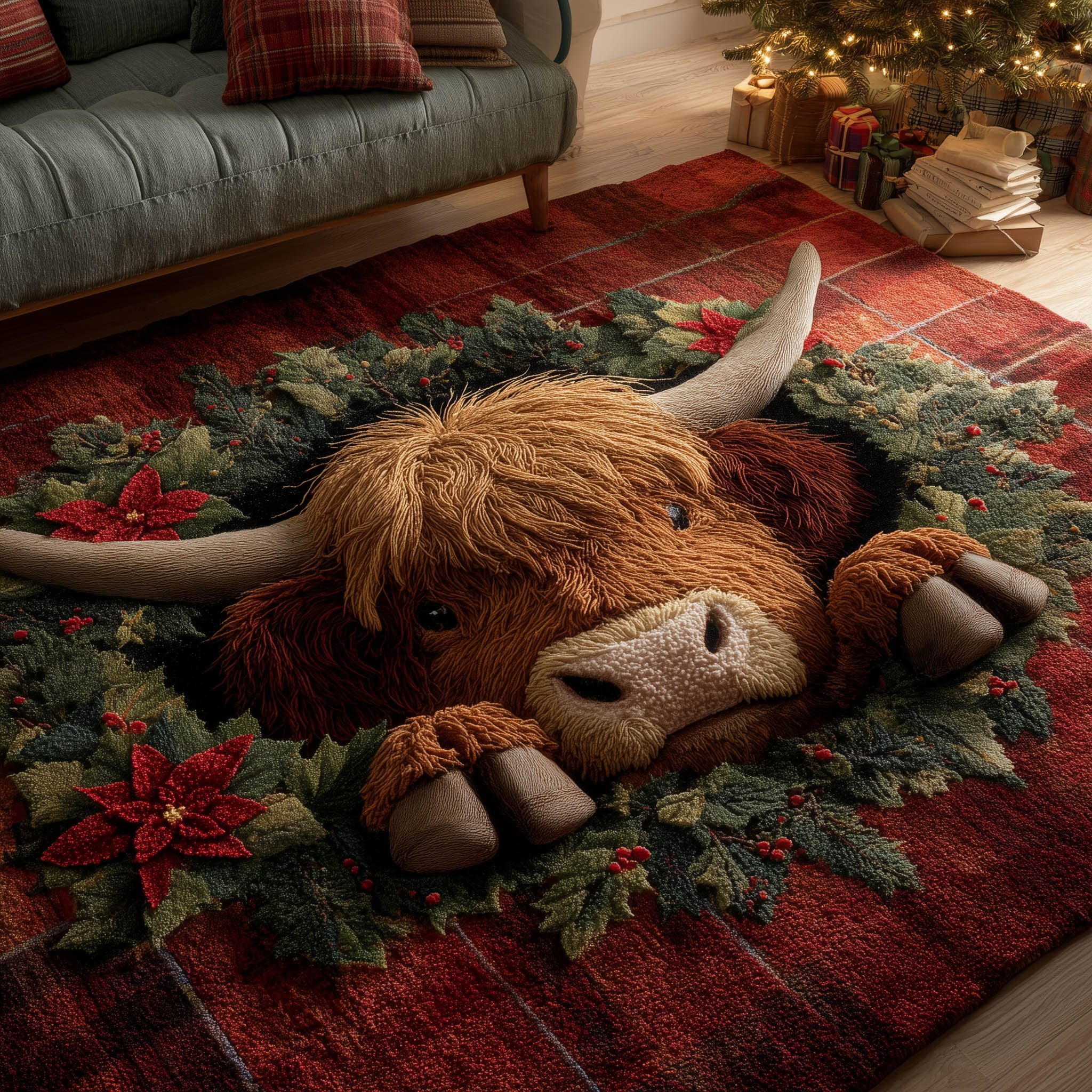 Highland Cow area rug in a living room