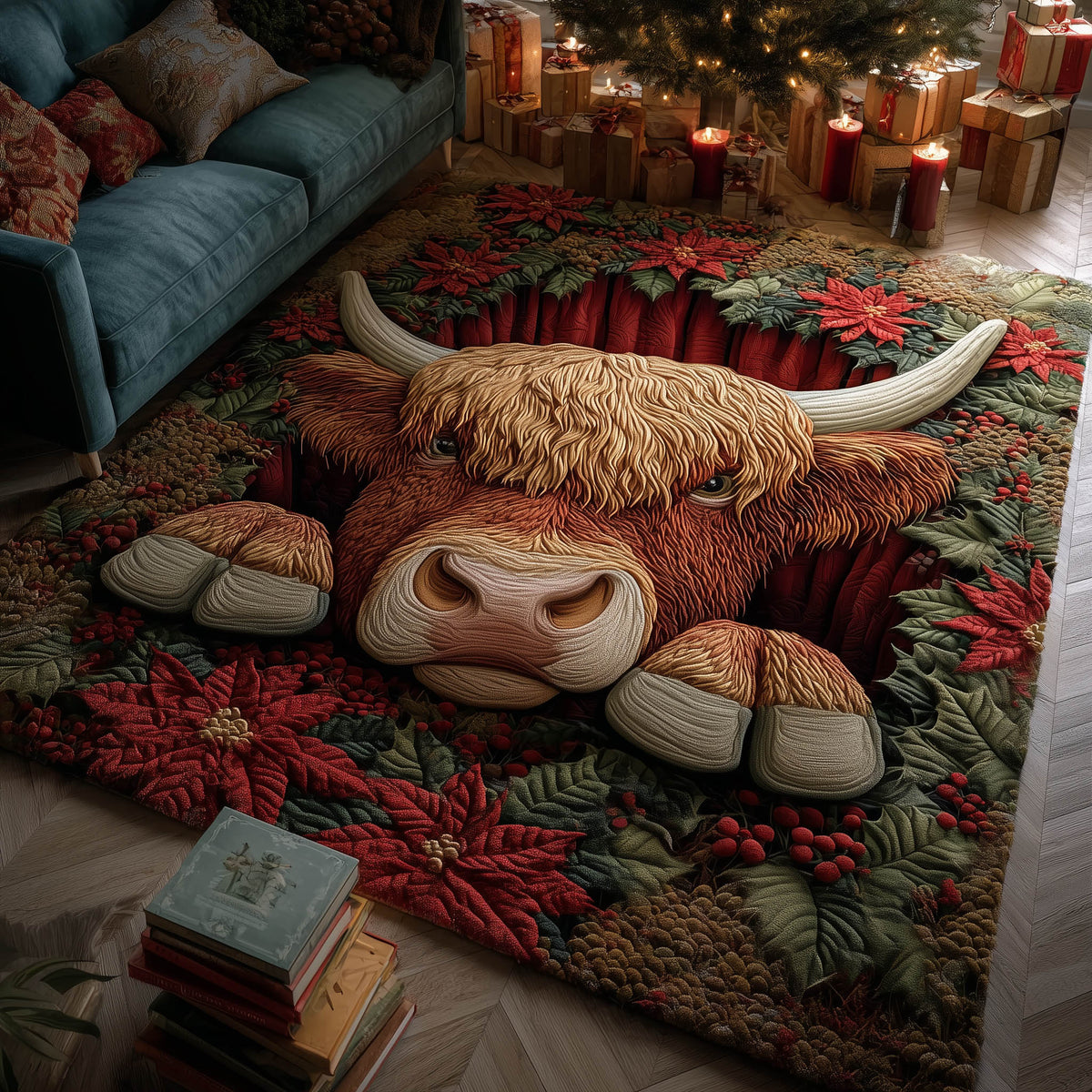 Highland Cow area rug in a living room