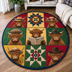 Highland Cow Country Round Mat Rug - Farmhouse Design | Cozy Home Decor - washable non-slip printed rug
