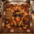 Highland Cow Fall area rug in a living room