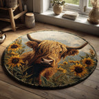 Highland Cow Heaven Round Mat Rug - washable non-slip printed rug