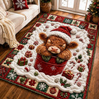 Highland Cow Noel area rug in a living room