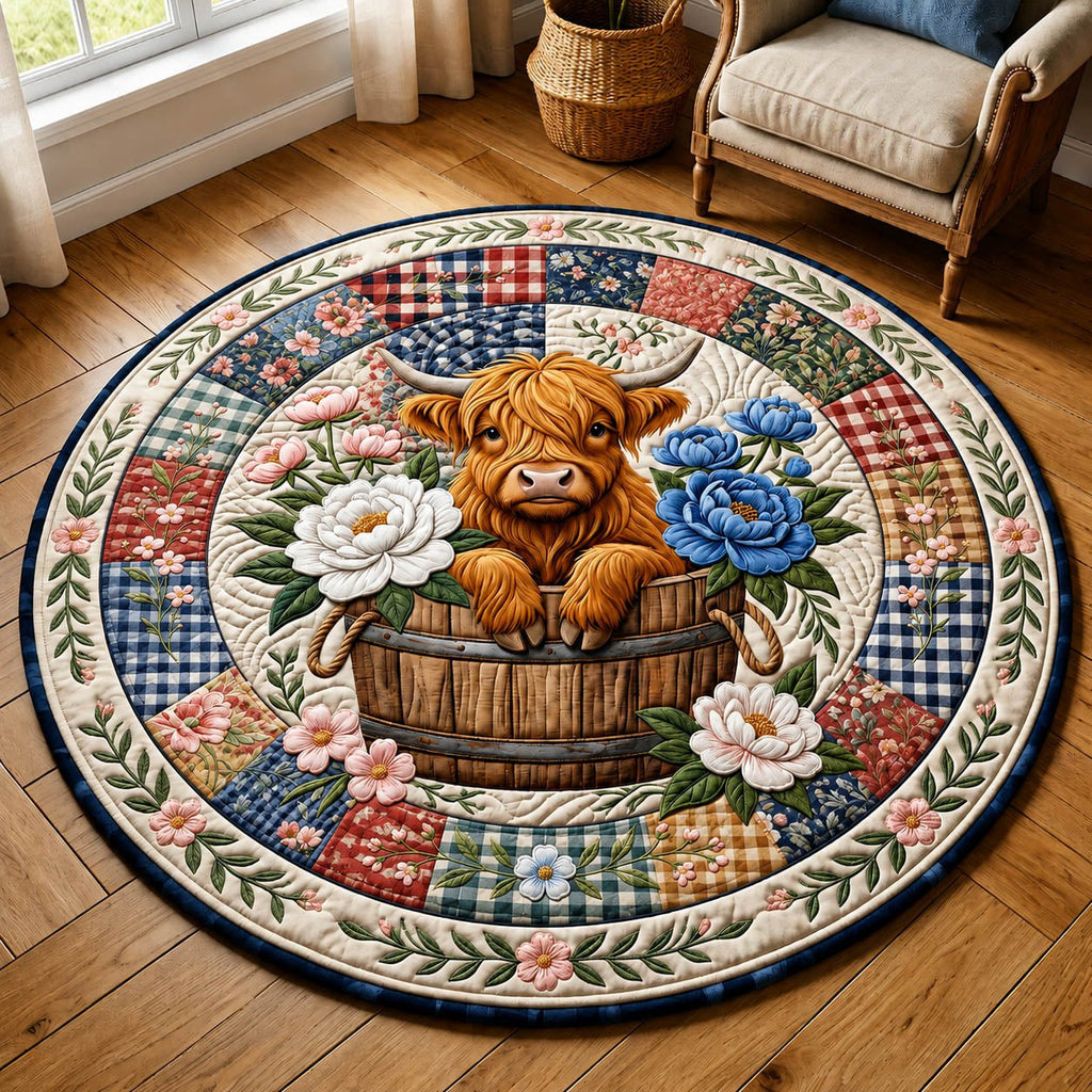 Highland Cow Round Mat Rug - Nature Design | Serene Home Decor