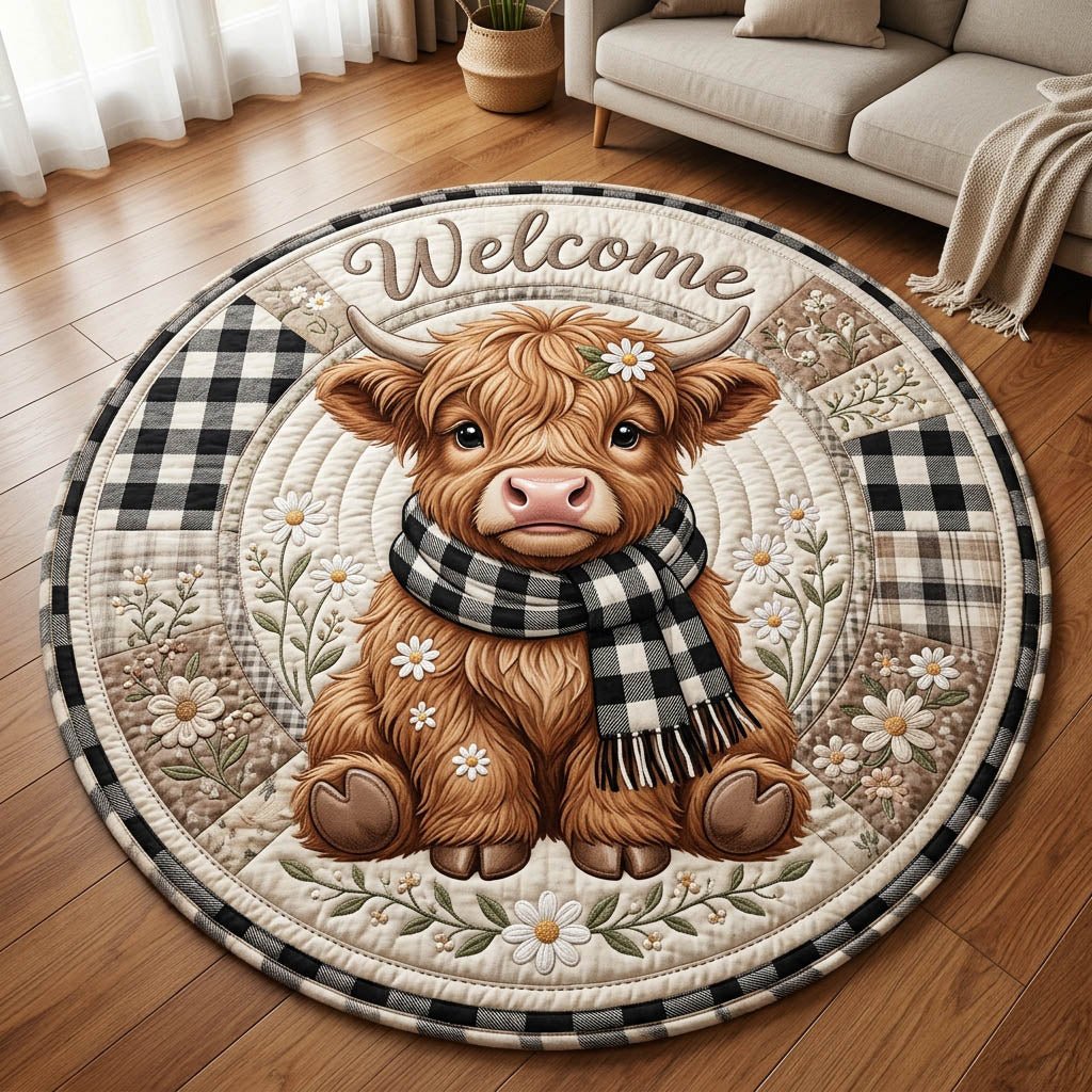 Highland Cow Round Mat Rug - Nature Design | Serene Home Decor