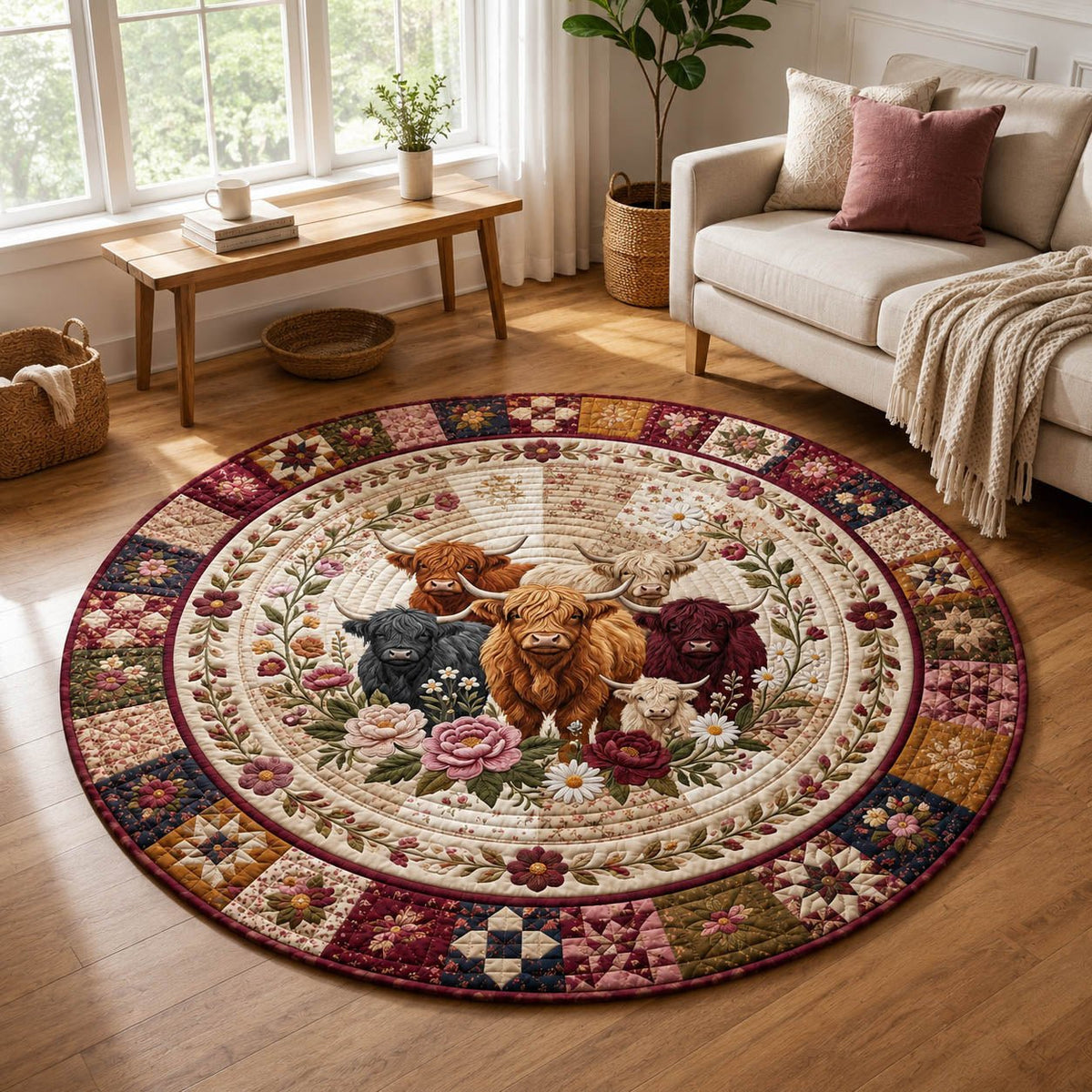 Highland Cow Round Mat Rug - Nature Design | Serene Home Decor