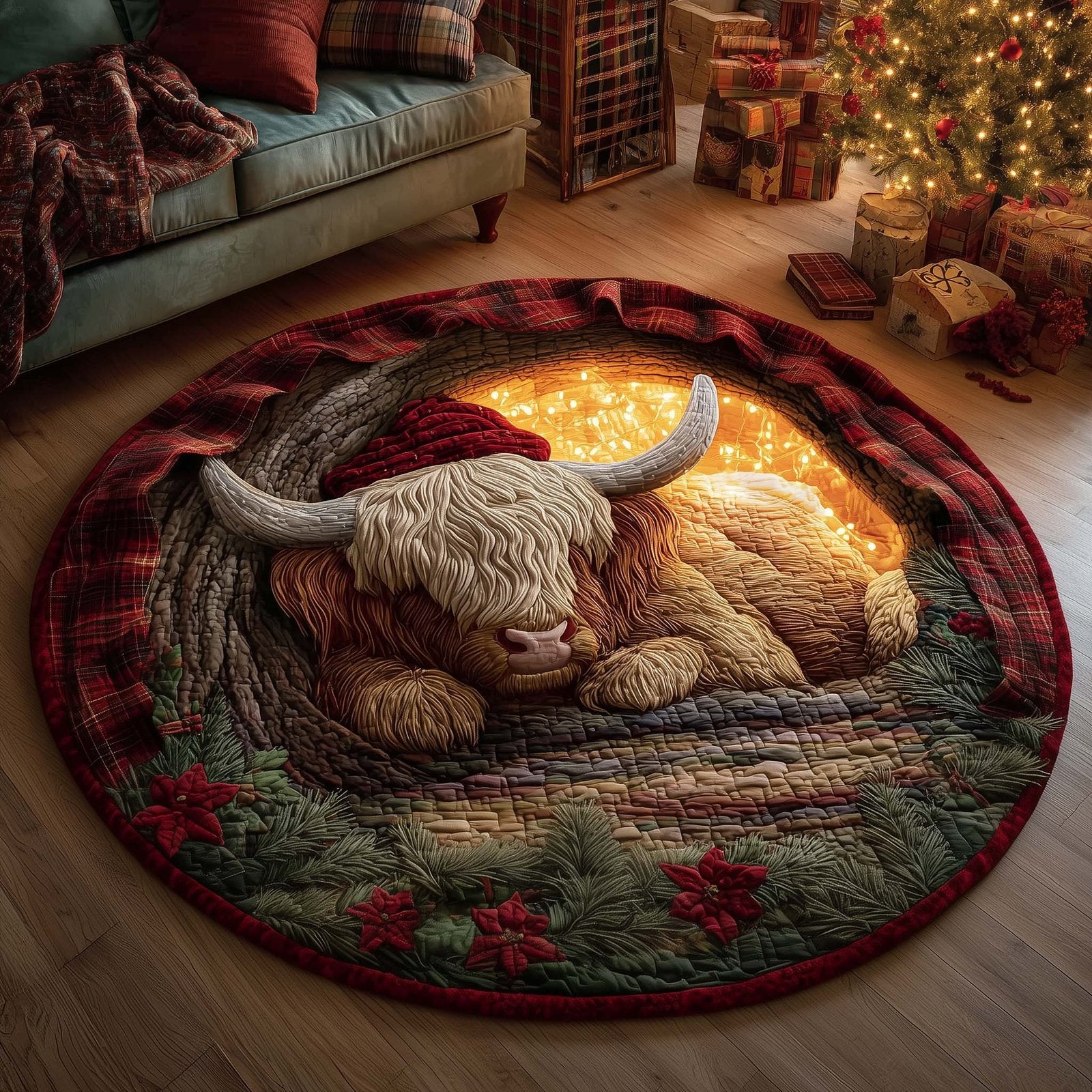 Highland Cow Round Mat Rug - Nature Design | Serene Home Decor