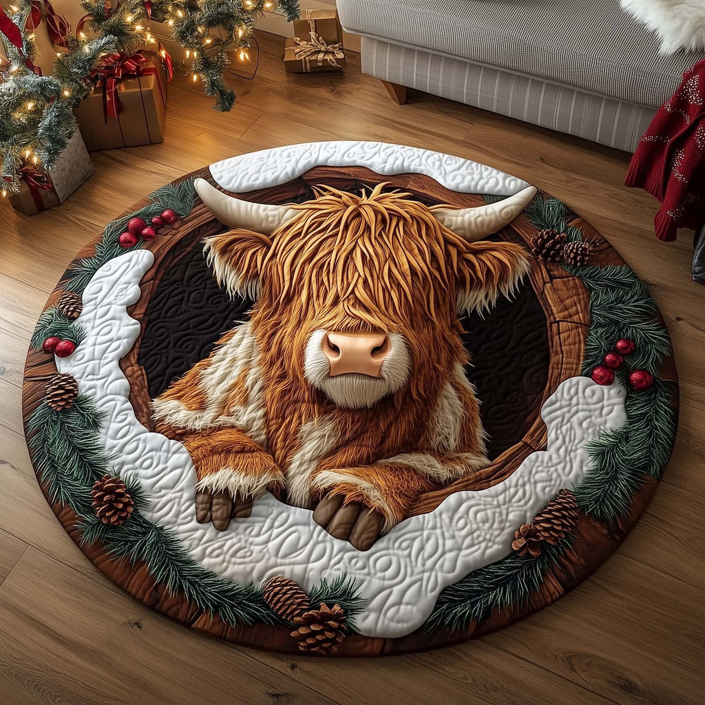 Highland Cow Round Mat Rug - Nature Design | Serene Home Decor