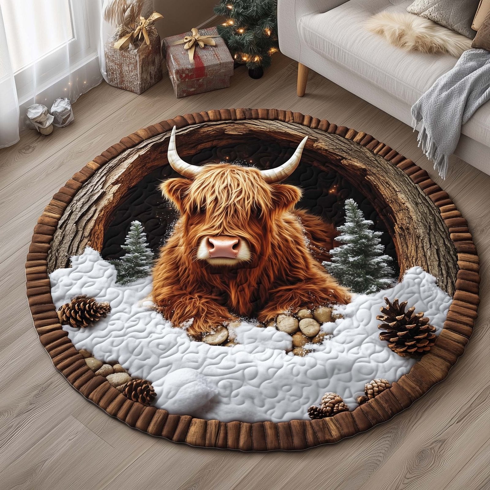 Highland Cow Round Mat Rug - Nature Design | Serene Home Decor