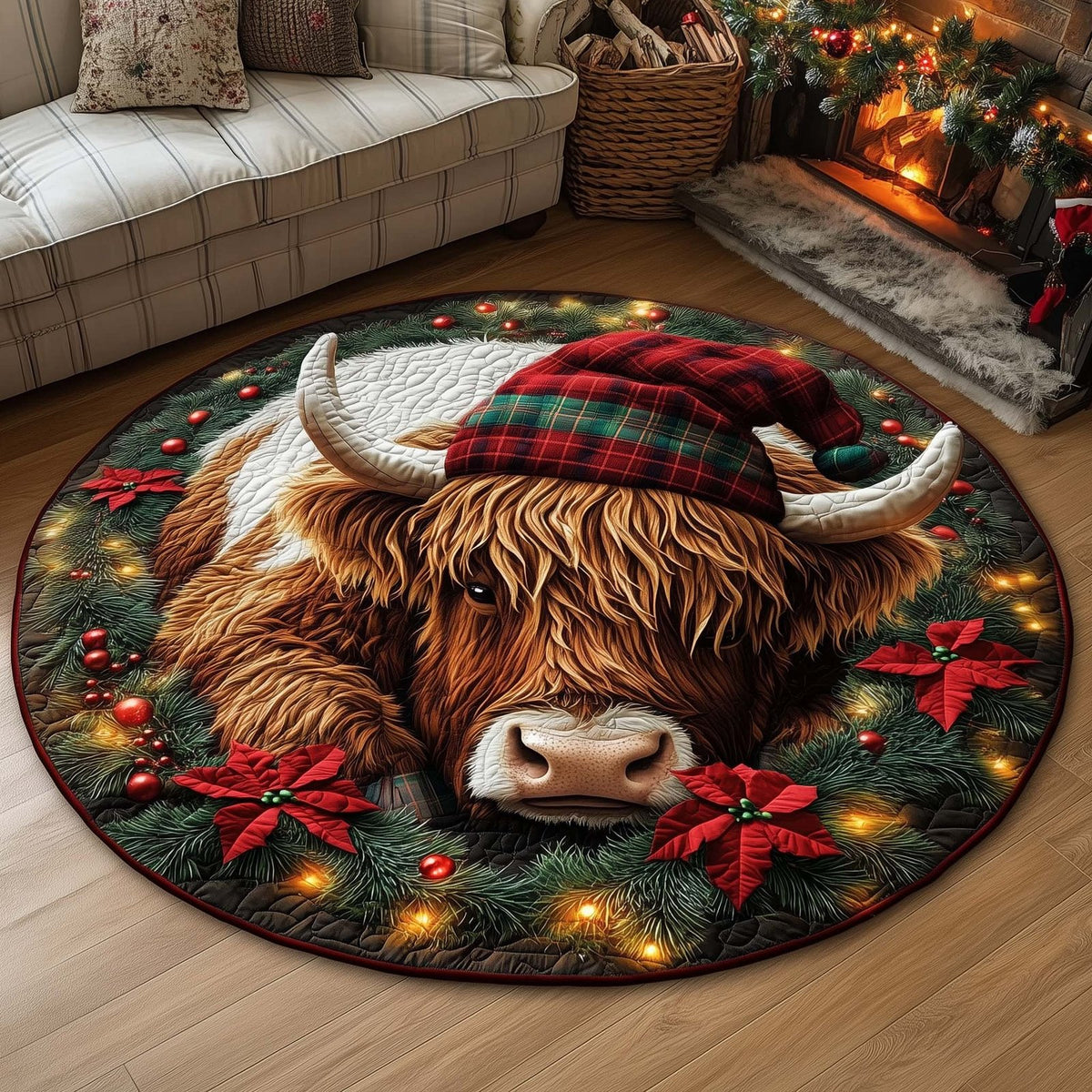 Highland Cow Round Mat Rug - Nature Design | Serene Home Decor