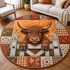 Highland Cow Spirit Round Mat Rug - Nature Design | Serene Home Decor - washable non-slip printed rug