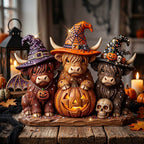 Witch Hat Cow Trio Skull wooden block, laser-cut 3-layer wood