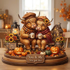 Cocoa Mug You And Me Cows wooden block, laser-cut 3-layer wood