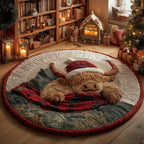Highland Snuggle Round Mat Rug - washable non-slip printed rug