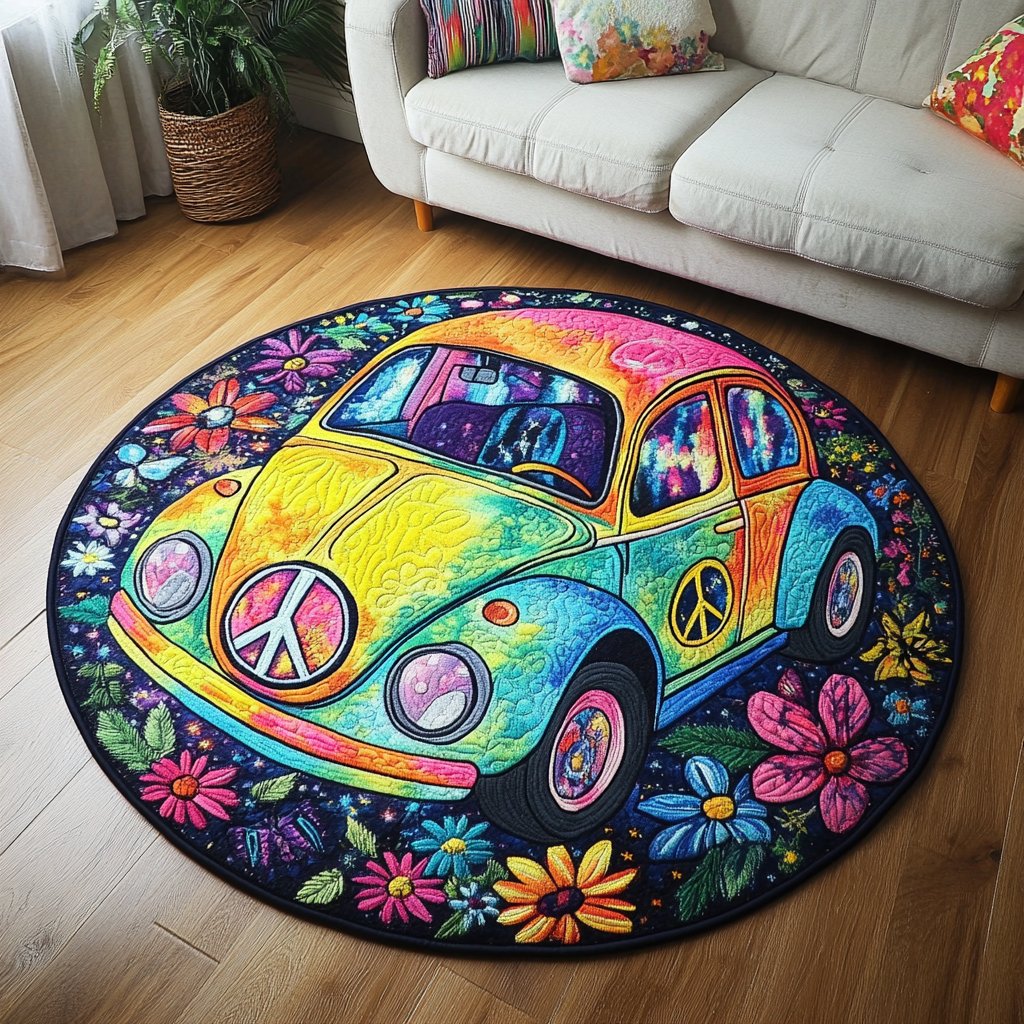 Hippie Bloom Round Mat Rug - Nature Design | Serene Home Decor