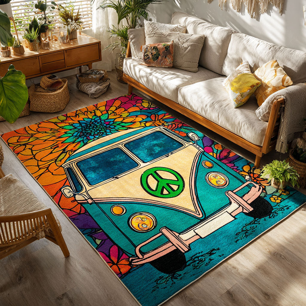 Hippie Ride area rug in a living room