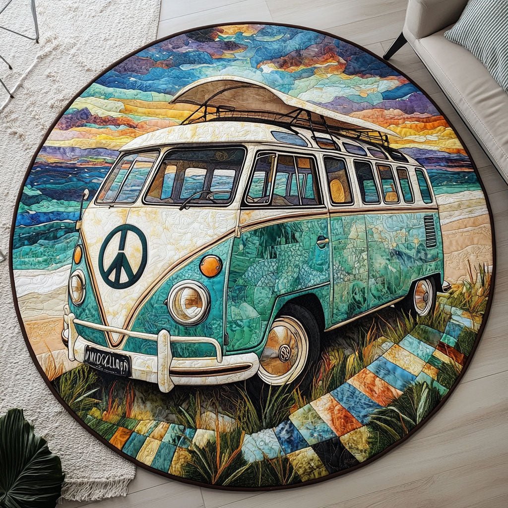 Hippie Van Bliss Round Mat Rug - washable non-slip printed rug