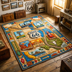 Historic Route Map area rug in a living room
