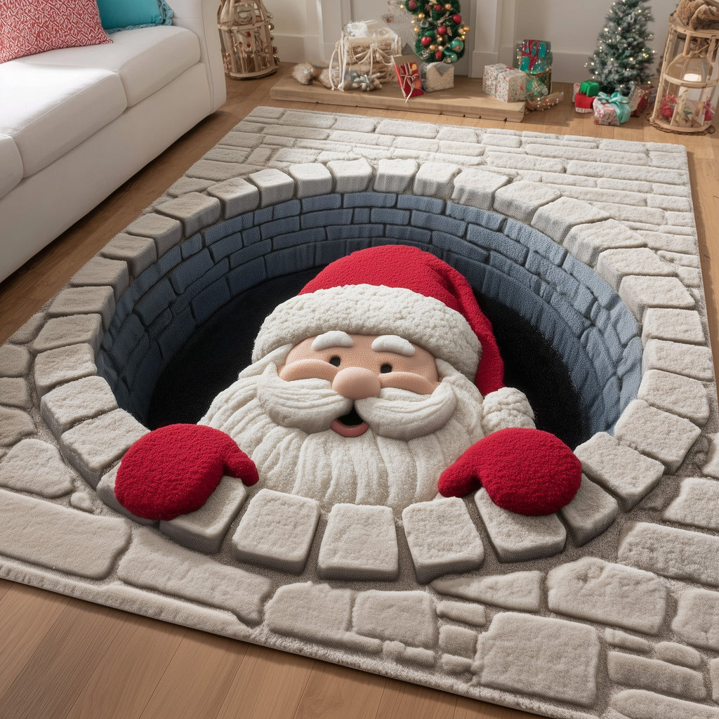 Ho Ho Ho area rug in a living room
