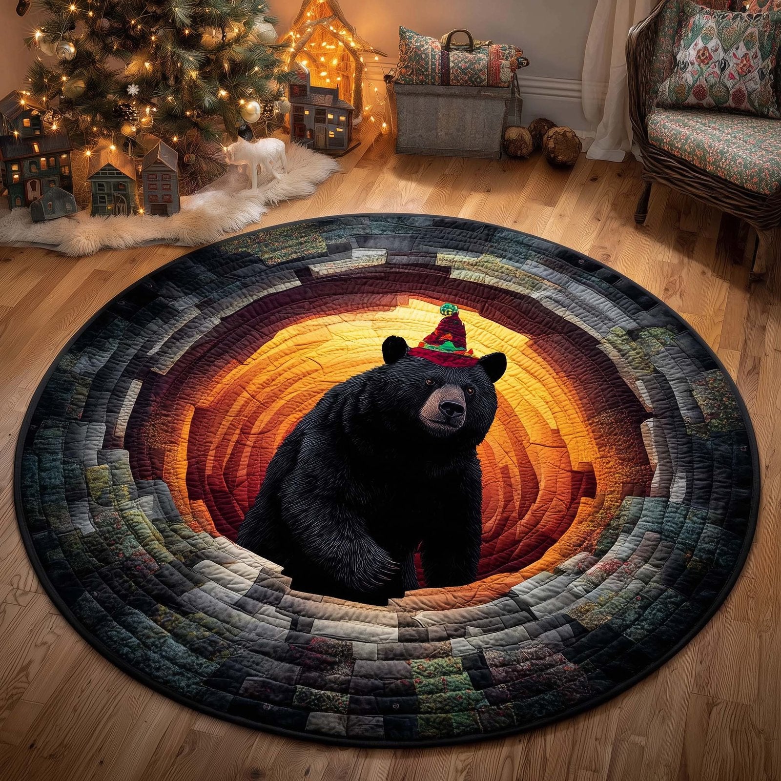 Holiday Bear Round Mat Rug - Cute Pet Design | Animal Printed Home Decor