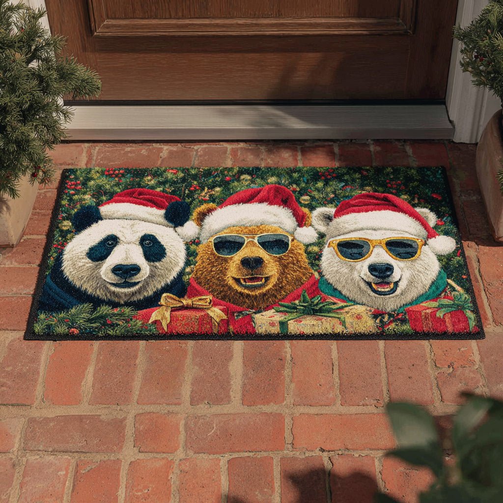 Holiday Bear Trio Doormat - Cute Animal Design | Printed Welcome Doormat
