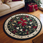 Holiday Bells Christmas Round Mat Rug - washable non-slip printed rug
