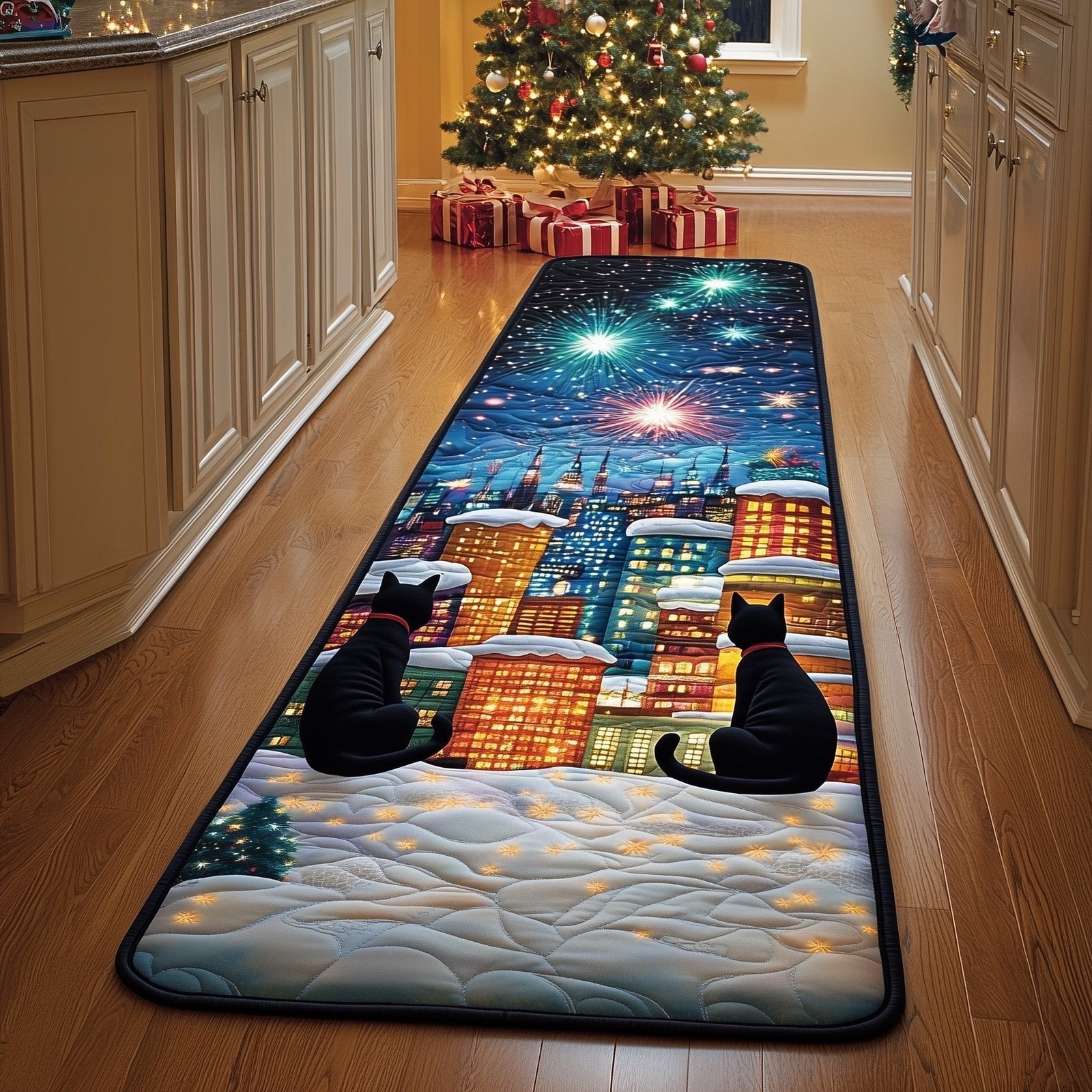 Holiday Black Cat Runner Rug - Cute Pet Design | Animal Printed Runner Rug