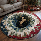Holiday Bloom Christmas Round Mat Rug - washable non-slip printed rug