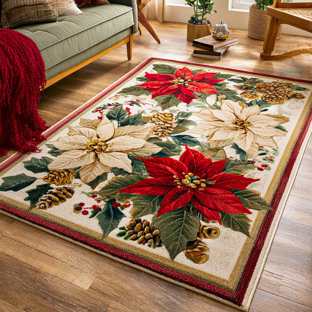 Holiday Blooms area rug in a living room
