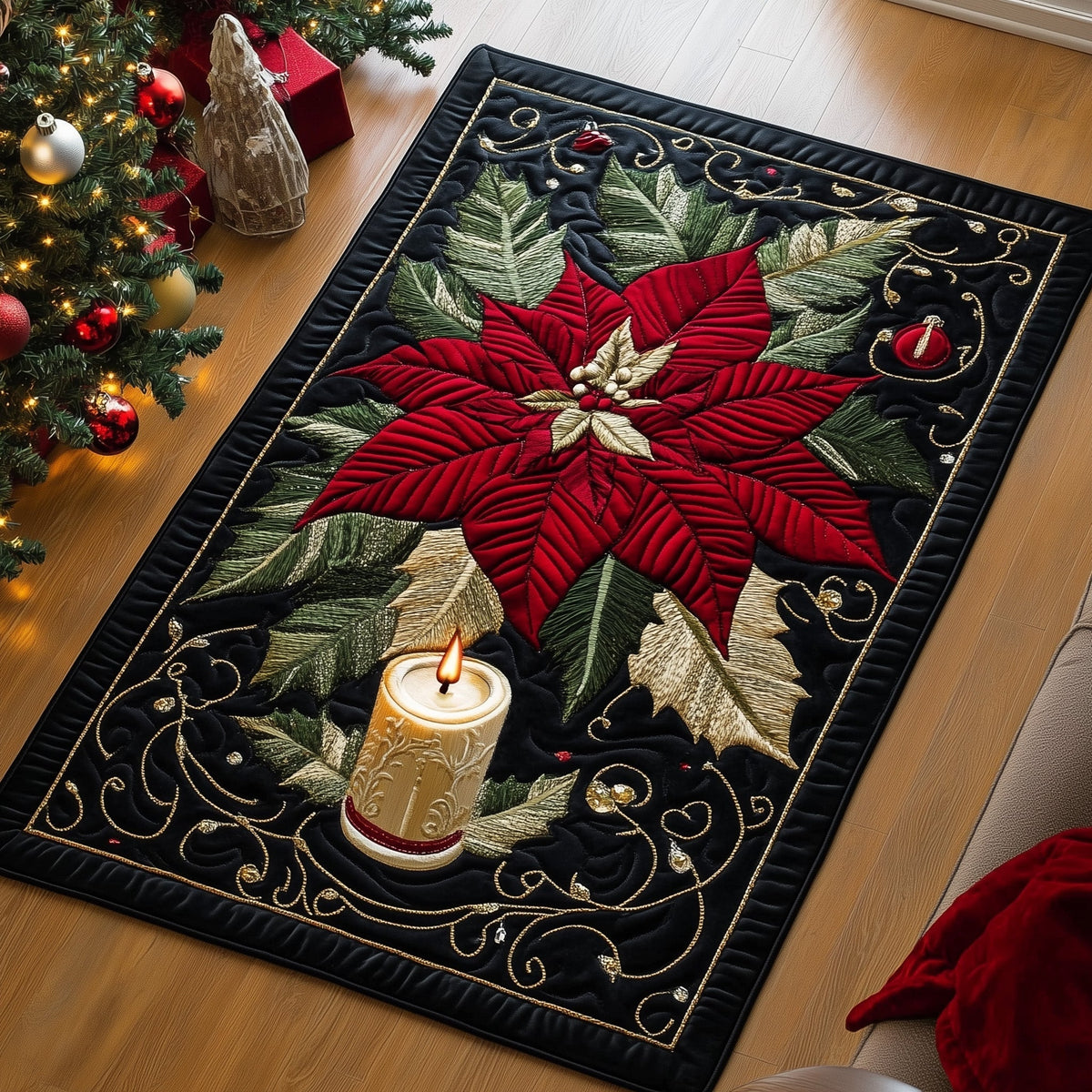 Holiday Blossom area rug in a living room