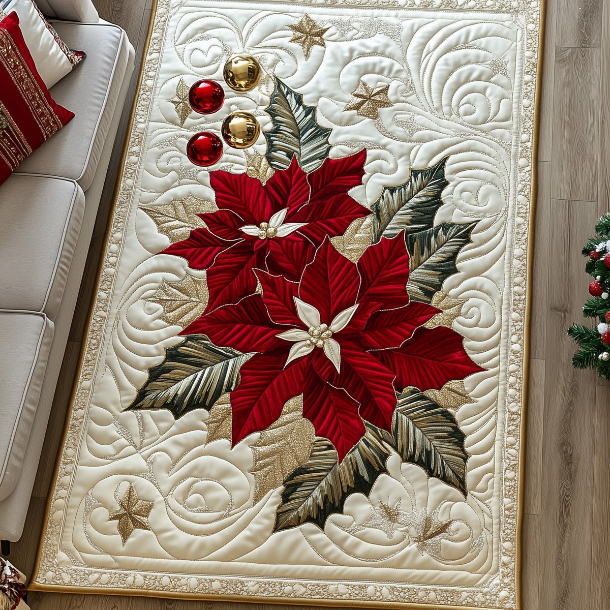 Holiday Blossom area rug in a living room