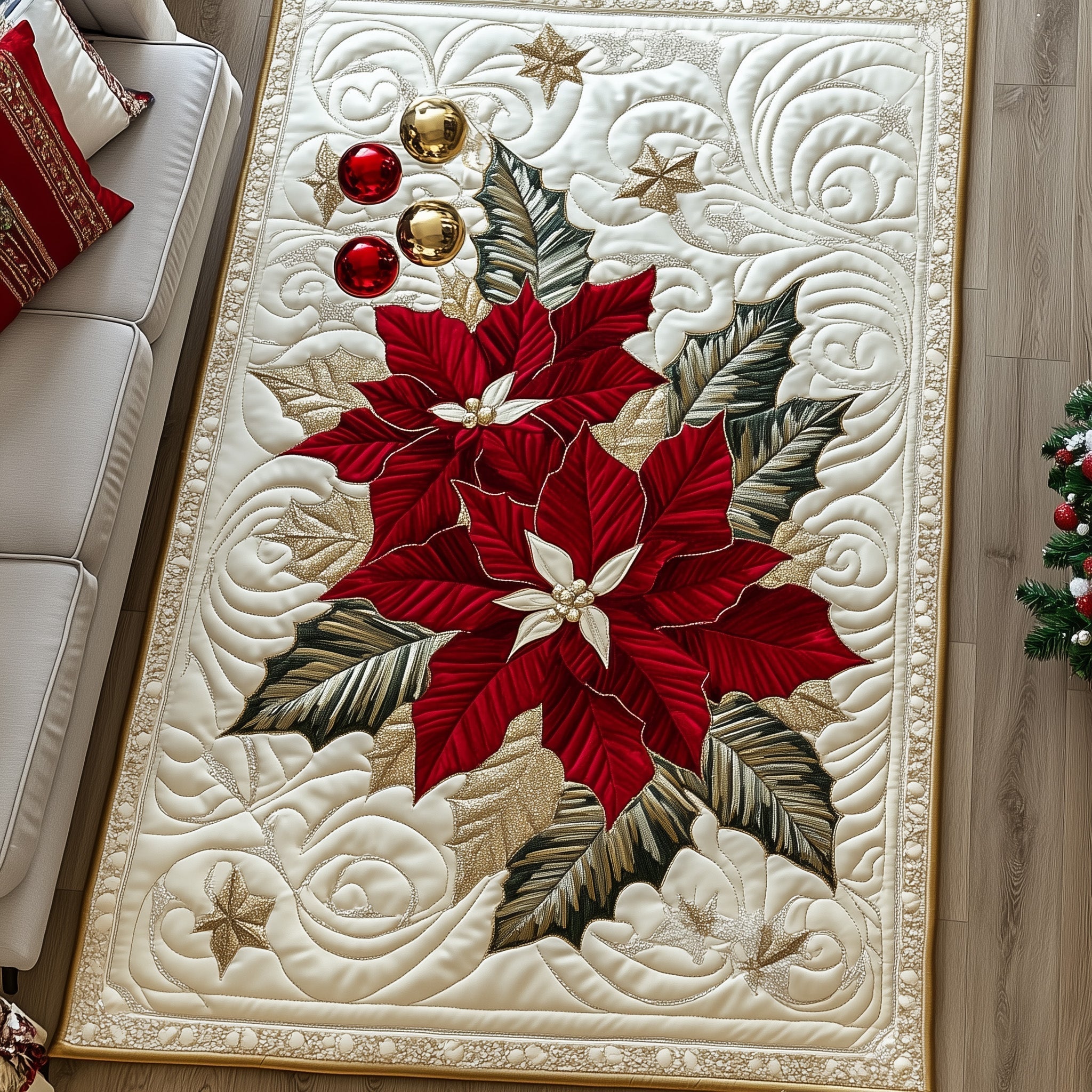 Holiday Blossom area rug in a living room