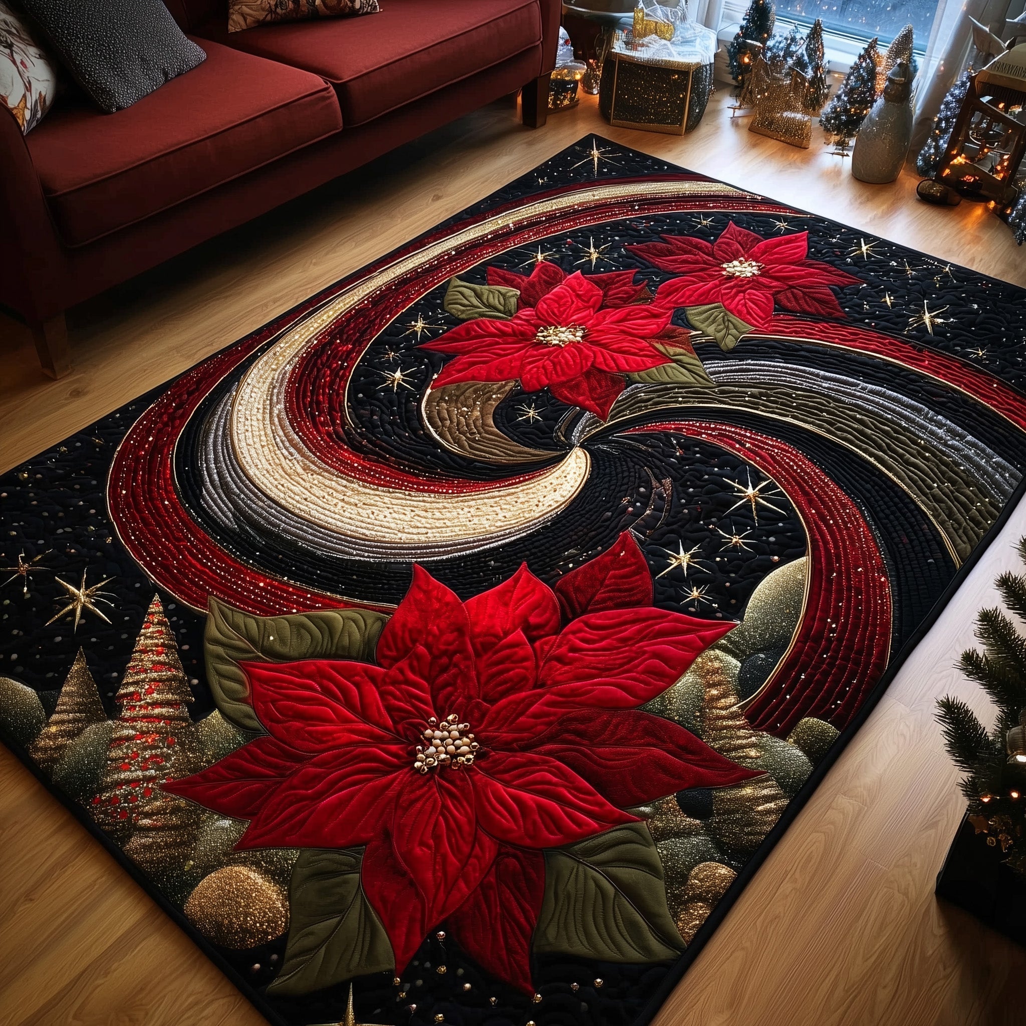 Holiday Blossom area rug in a living room