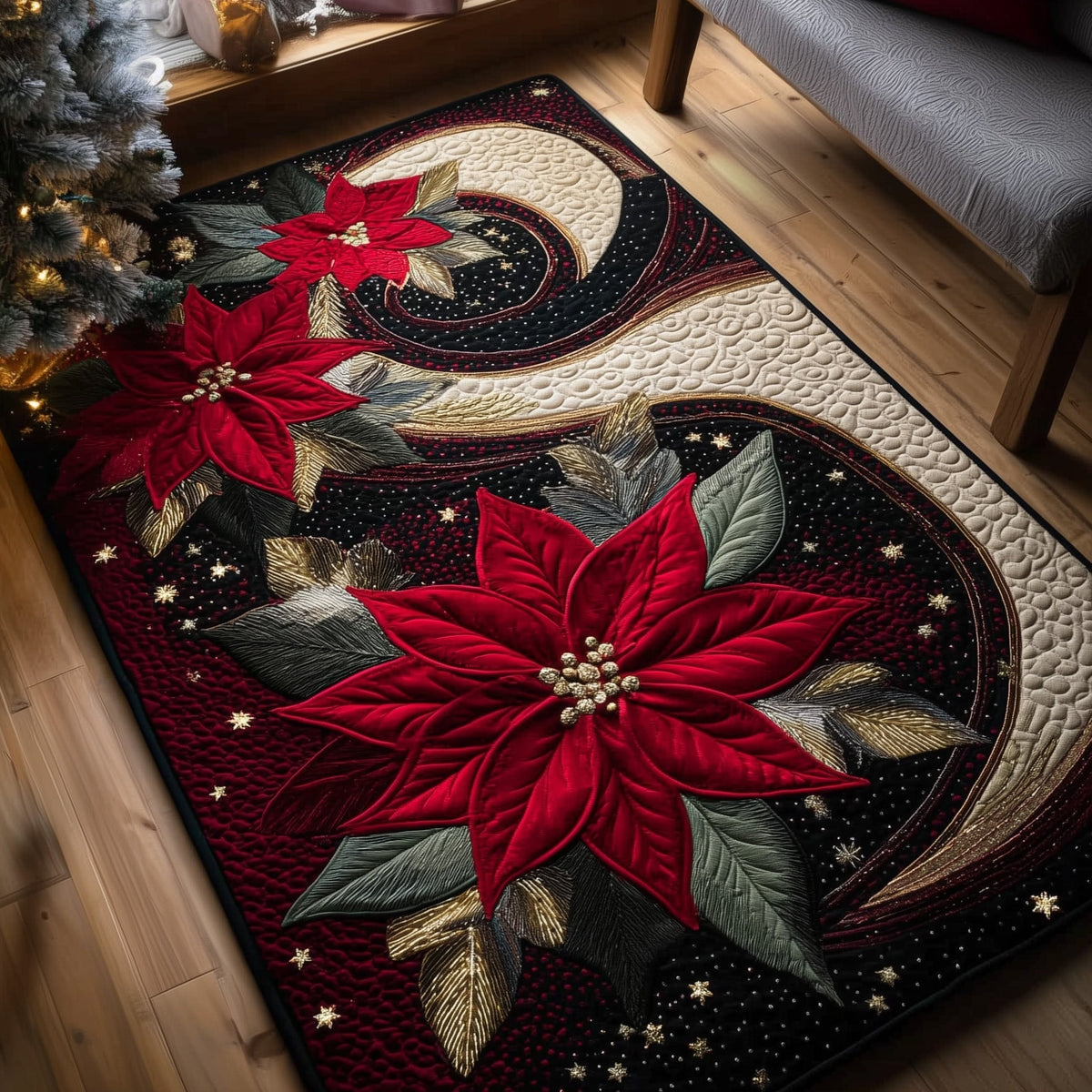 Holiday Blossom area rug in a living room