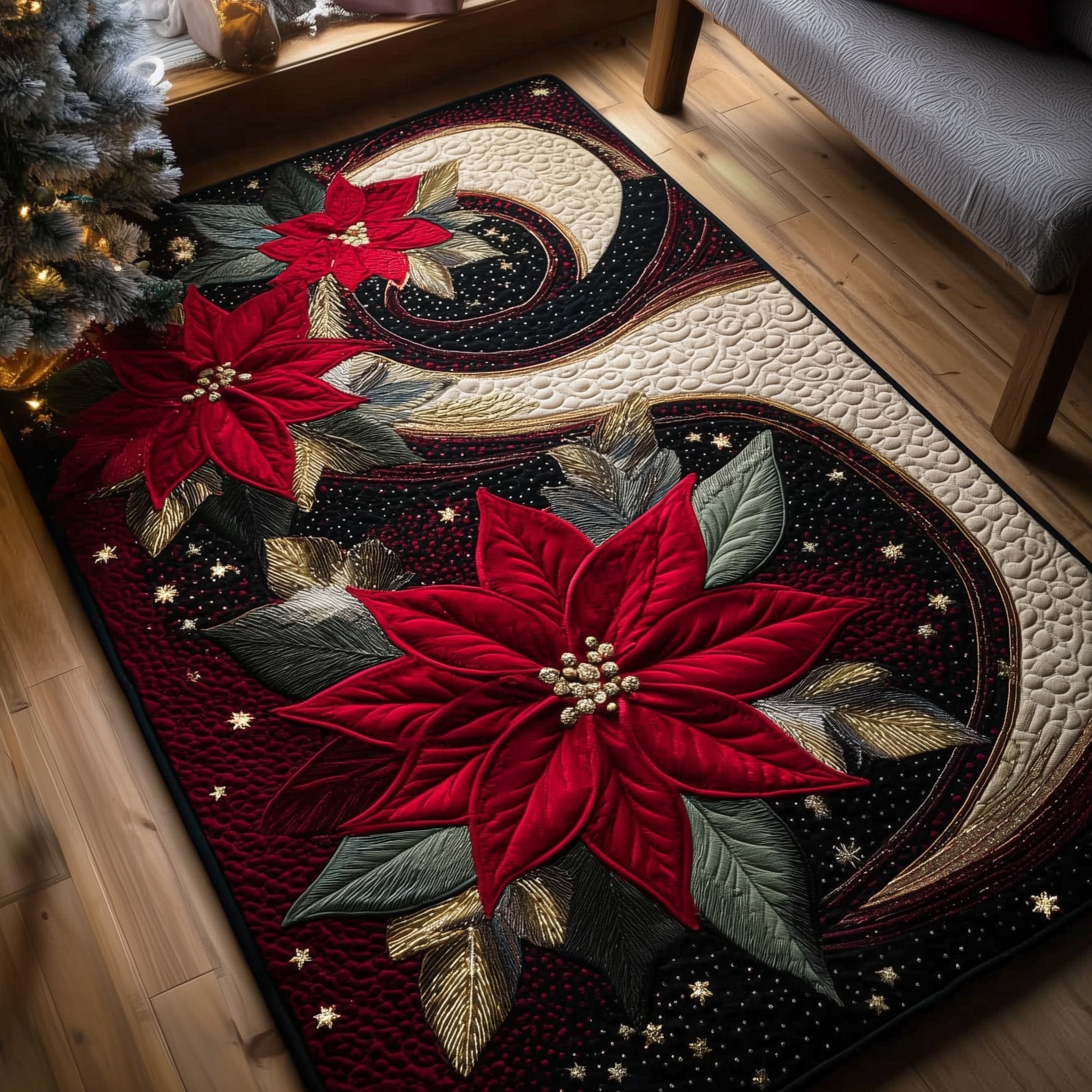 Holiday Blossom area rug in a living room