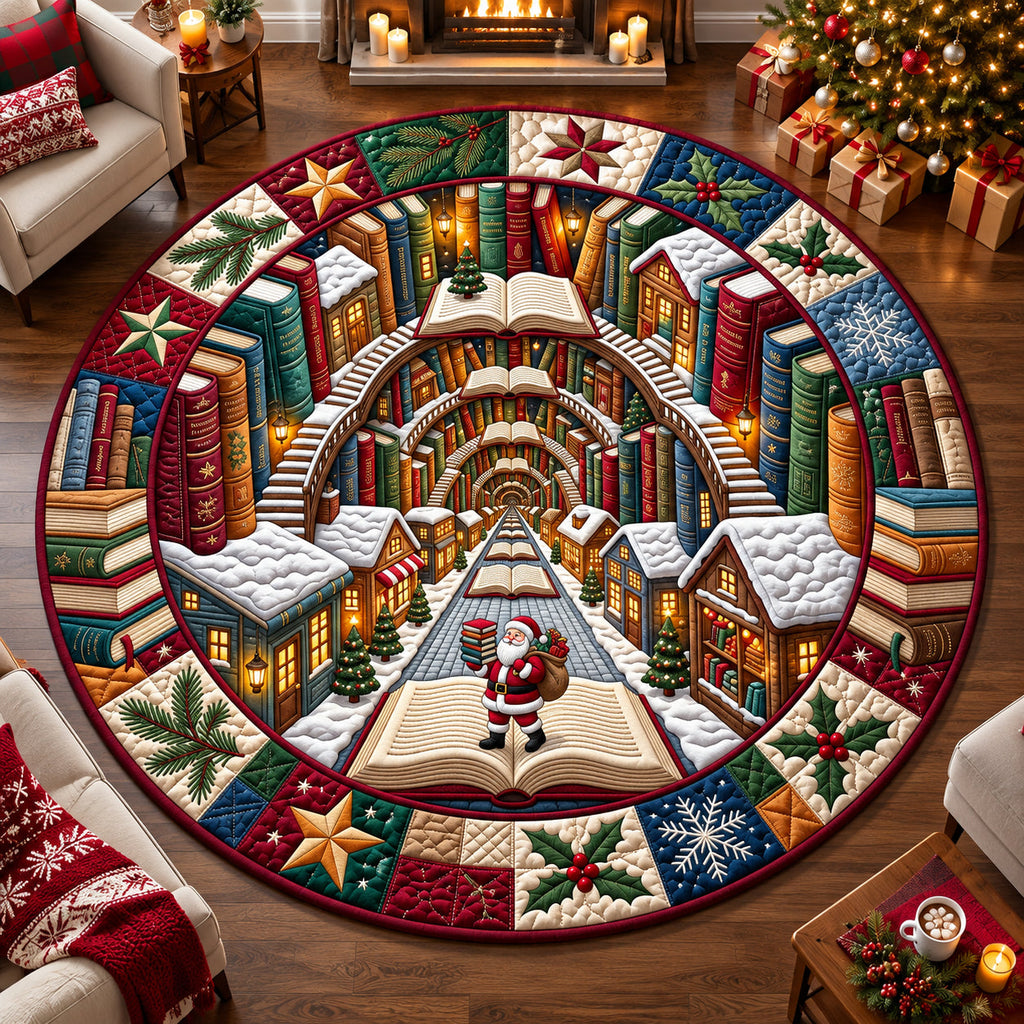 Holiday Book Vortex Round Mat Rug - Nature Design | Serene Home Decor - washable non-slip printed rug