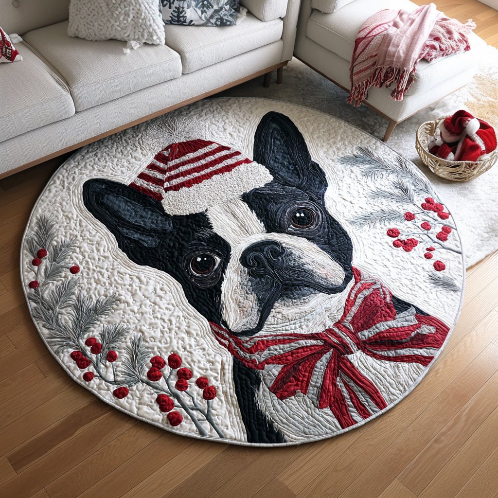 Holiday Boston Terrier Round Mat Rug - Nature Design | Serene Home Decor