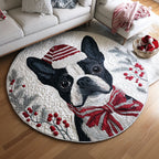 Holiday Boston Terrier Christmas Round Mat Rug - washable non-slip printed rug