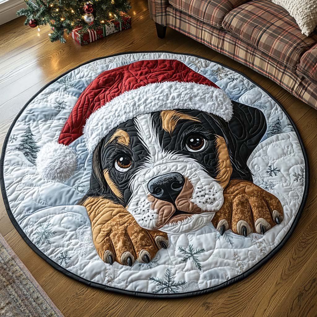 Holiday Boxer Dog Round Mat Rug - Cute Pet Design | Animal Printed Home Decor