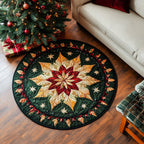 Holiday Cheer Circle Christmas Round Mat Rug - washable non-slip printed rug