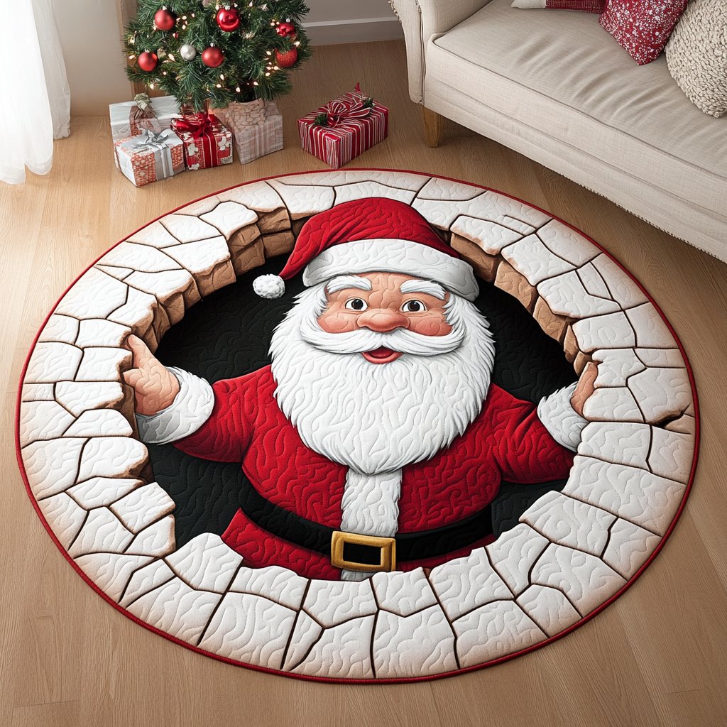 Holiday Cheer Christmas Round Mat Rug - washable non-slip printed rug