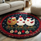 Holiday Chicken Trio Christmas Round Mat Rug - washable non-slip printed rug