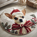 Holiday Chihuahua Christmas Round Mat Rug - washable non-slip printed rug