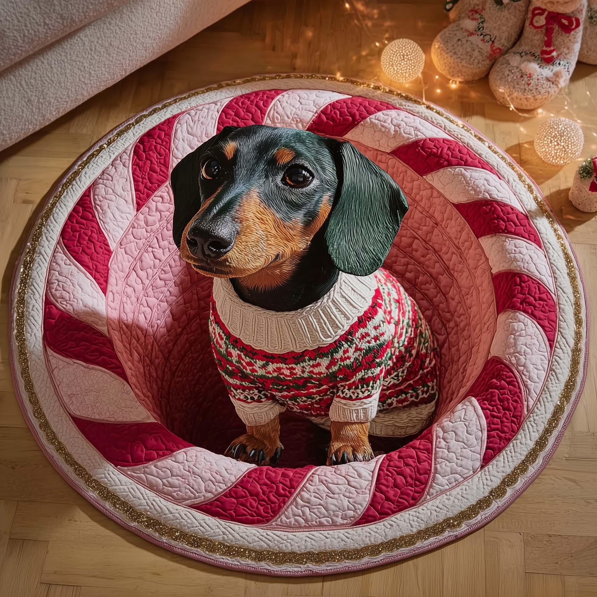 Holiday Dachshund Round Mat Rug GFTOTP15285