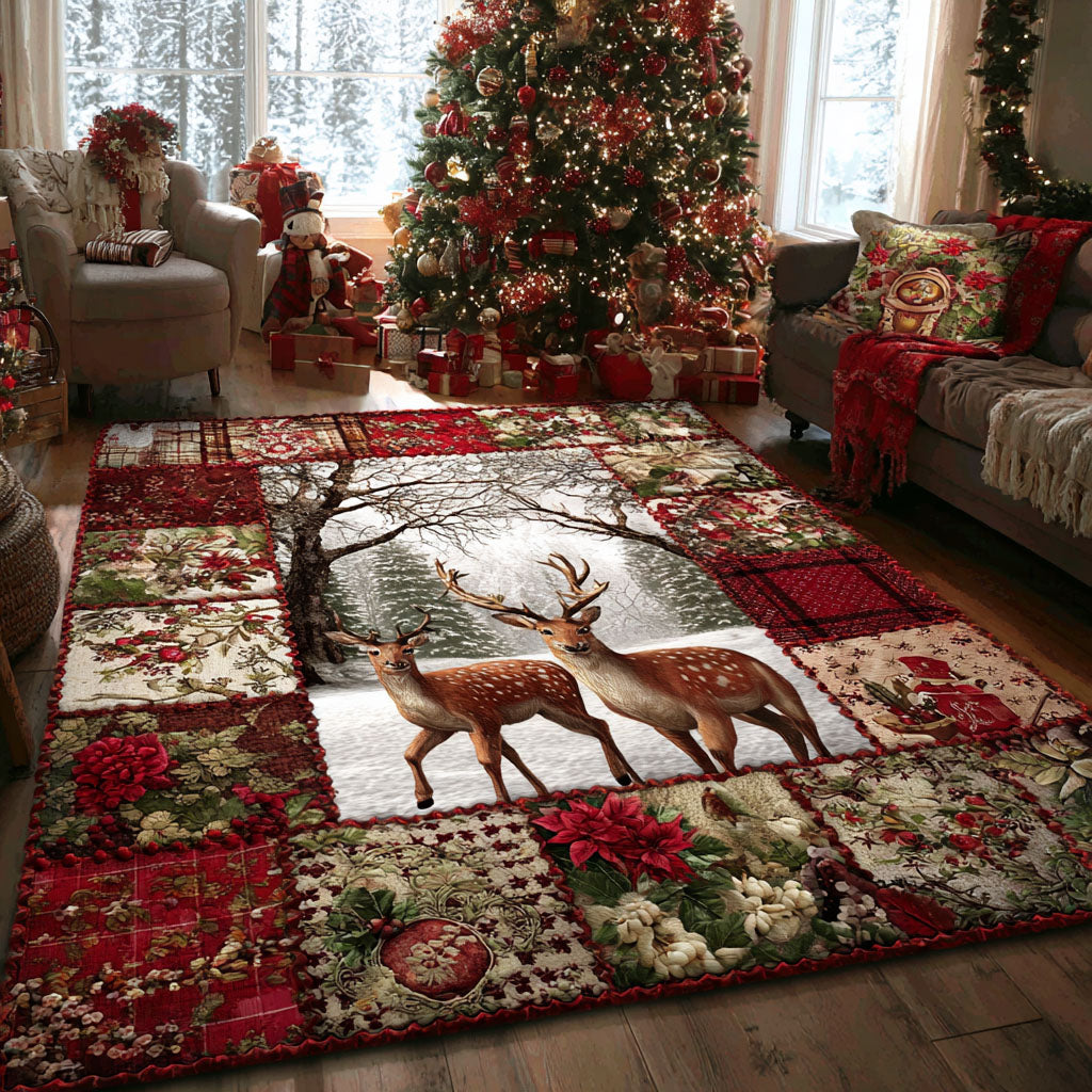 Holiday Deer Wonderland area rug in a living room