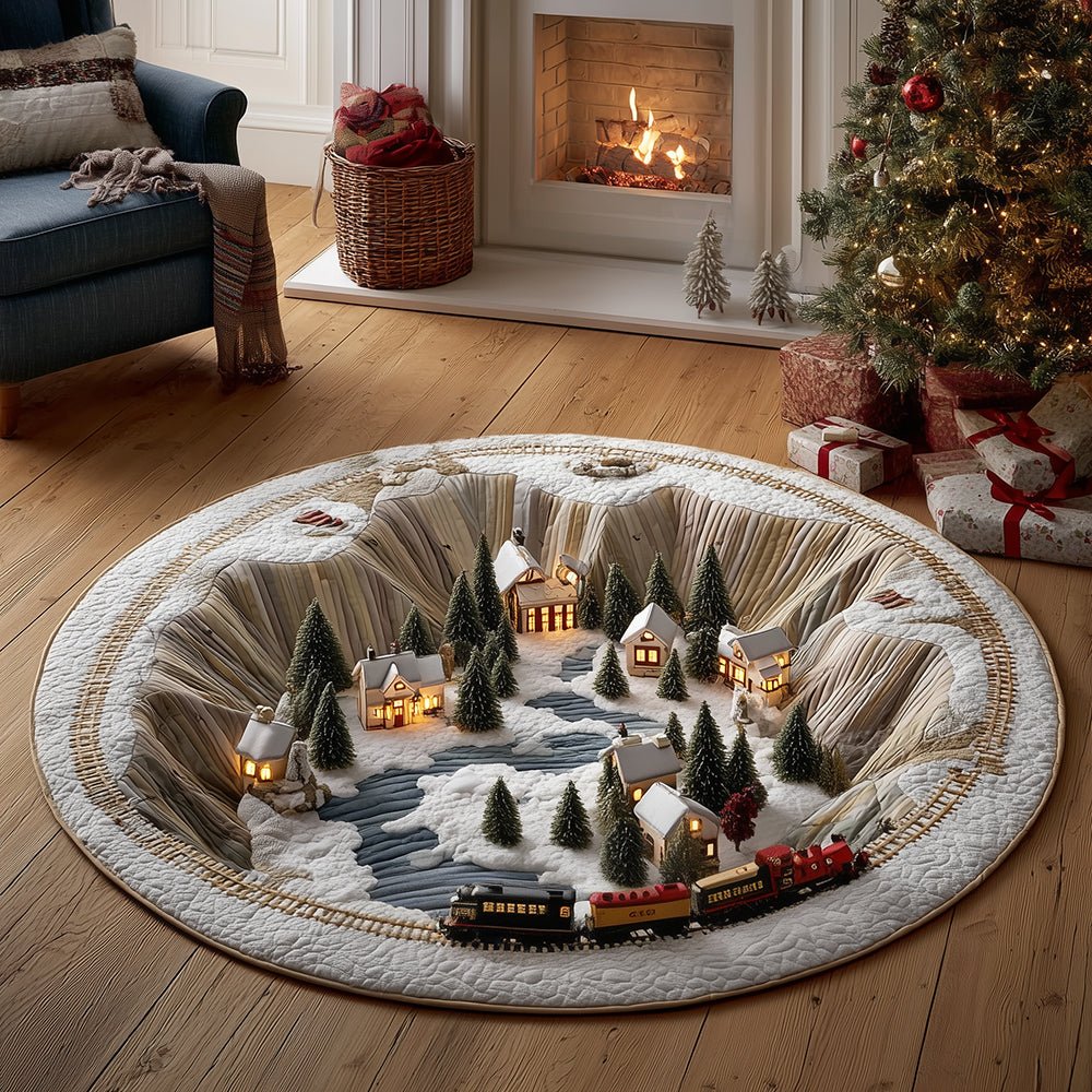 Holiday Express Christmas Round Mat Rug - washable non-slip printed rug