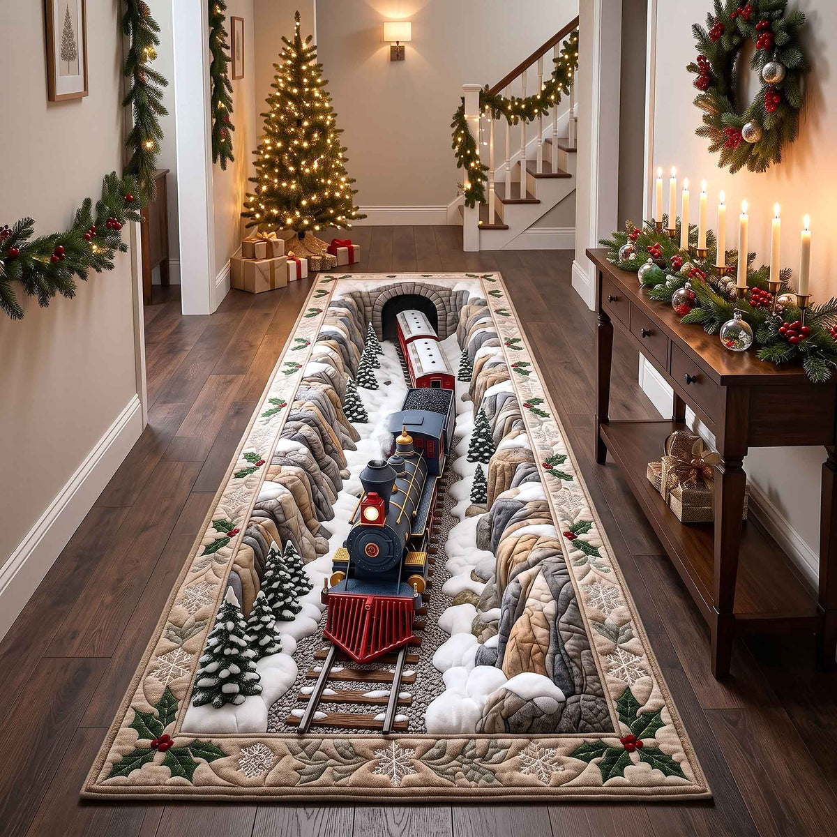 Holiday Express Runner Rug - Nature Design | Serene Runner Rug - washable non-slip printed rug