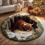Holiday Farmstead Christmas Round Mat Rug - washable non-slip printed rug