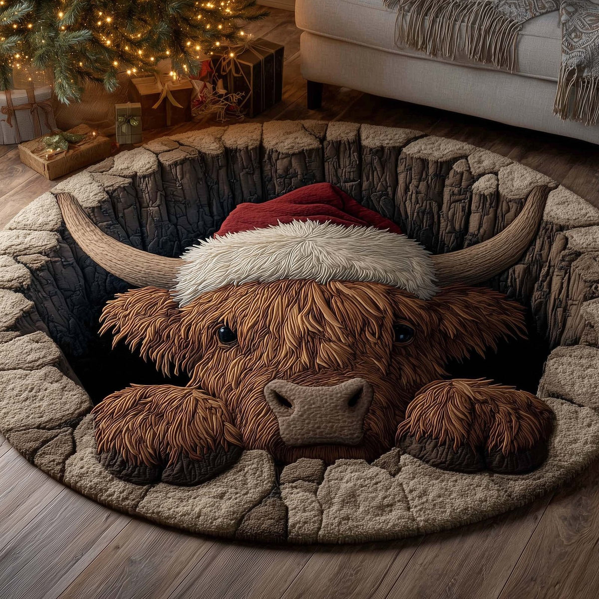 Holiday Farmstead Round Mat Rug - Nature Design | Serene Home Decor